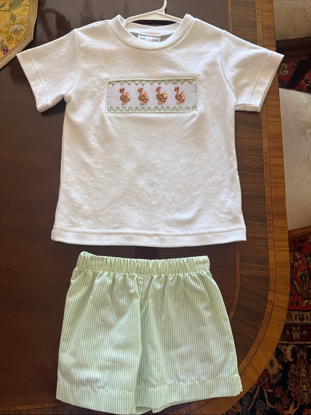 Thanksgiving/Fall Kids Short Set with Smocked Turkeys-